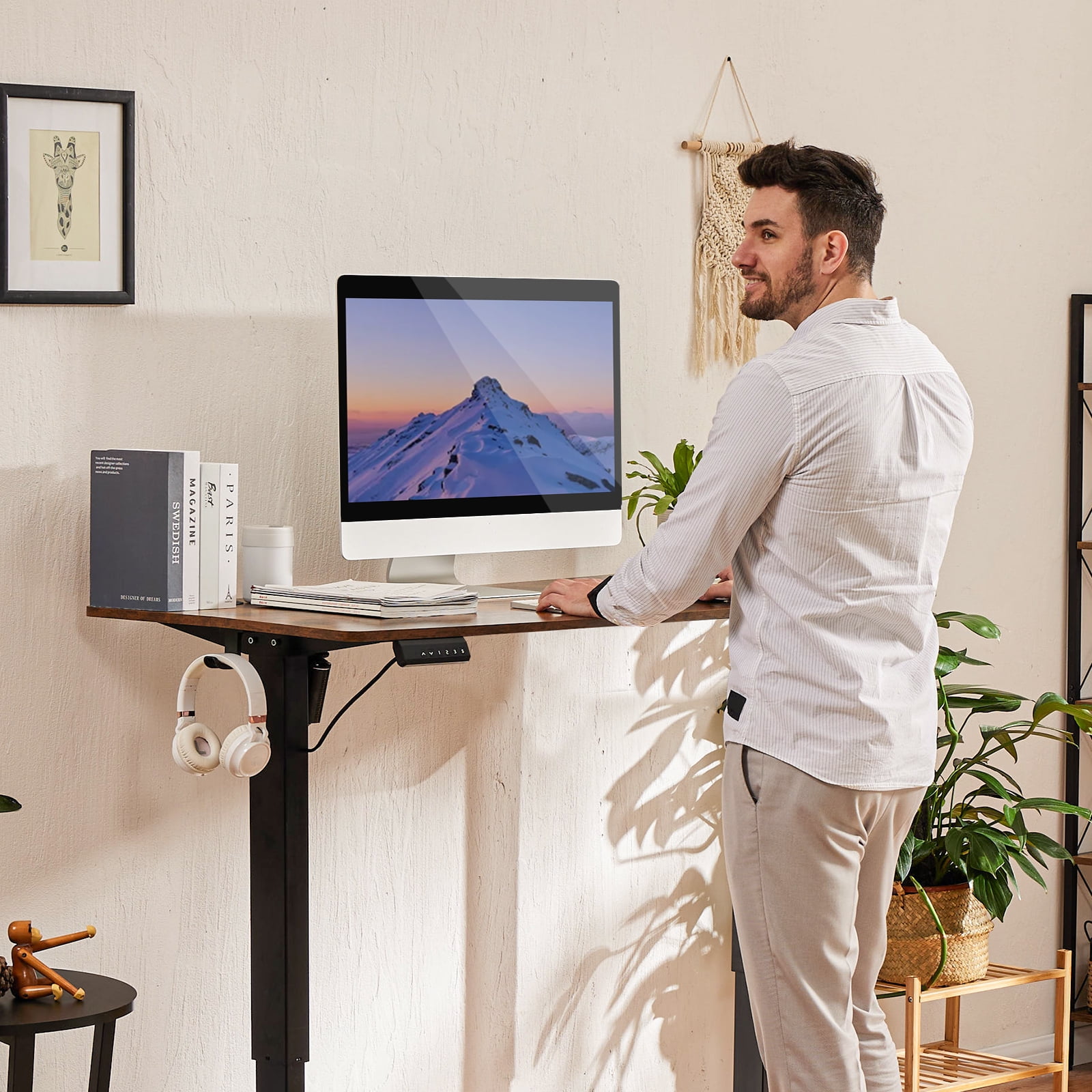 CONCETTA Electric Height Adjustable Desk, 48"x24" Ergonomic Sit Stand Workstation, One-Touch Lift Home Office Desk, Rust