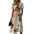 thumbnail image 2 of Womens Halloween Dresses Witch Hat Ghost V Neck Horror Dresses Bat Spider Webeb Short Sleeve Funny Midi Dresses, 2XL, 2 of 5