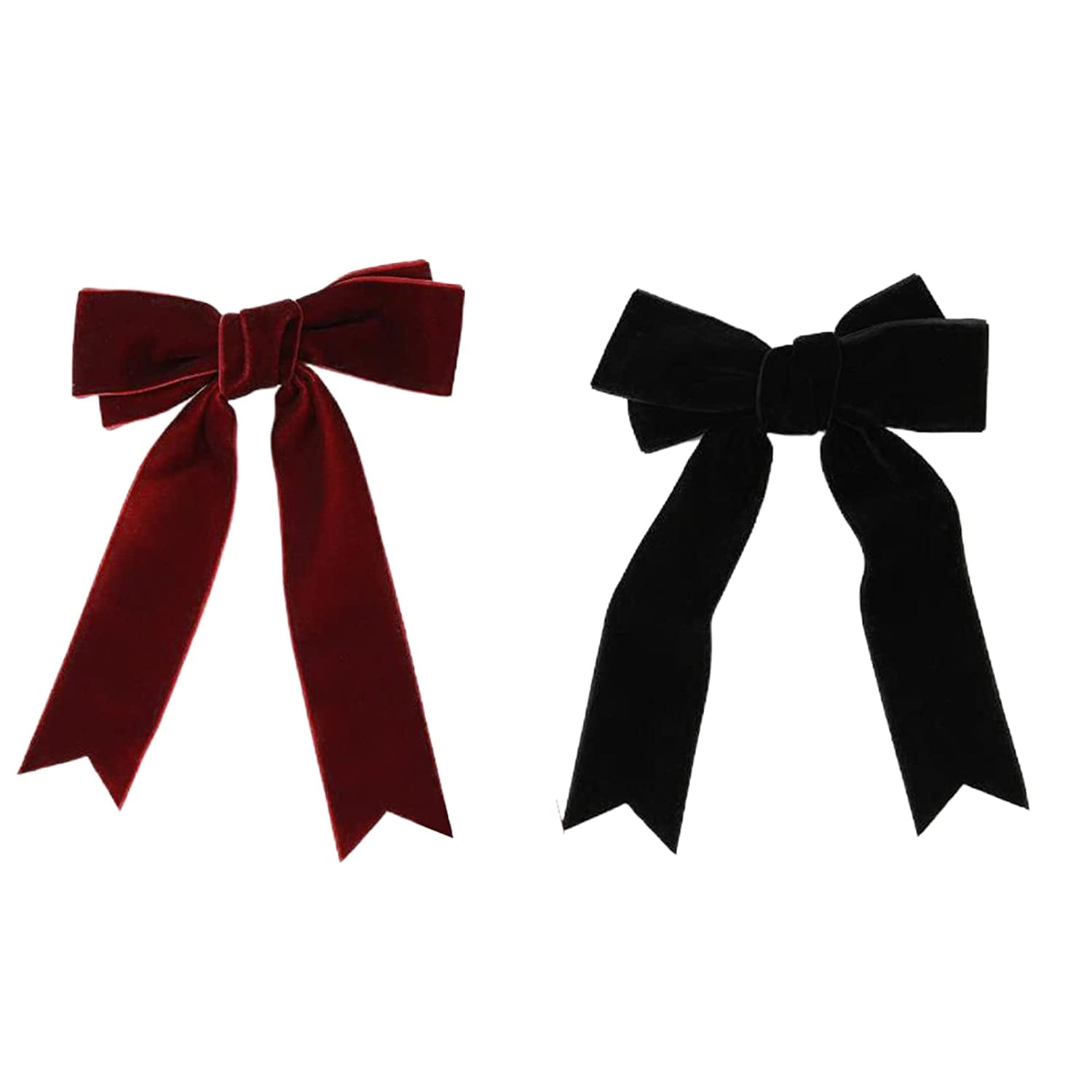 NOGIS Hair Ties Hair Bows, Bow Clip Velvet Satin Ribbon Bows Craft Bows  Large Hair Bow Clips for women and Girls, Hair Bows with French Hair Clips  Hair Accessories, 5.5 2 PCS (Red and Black) 