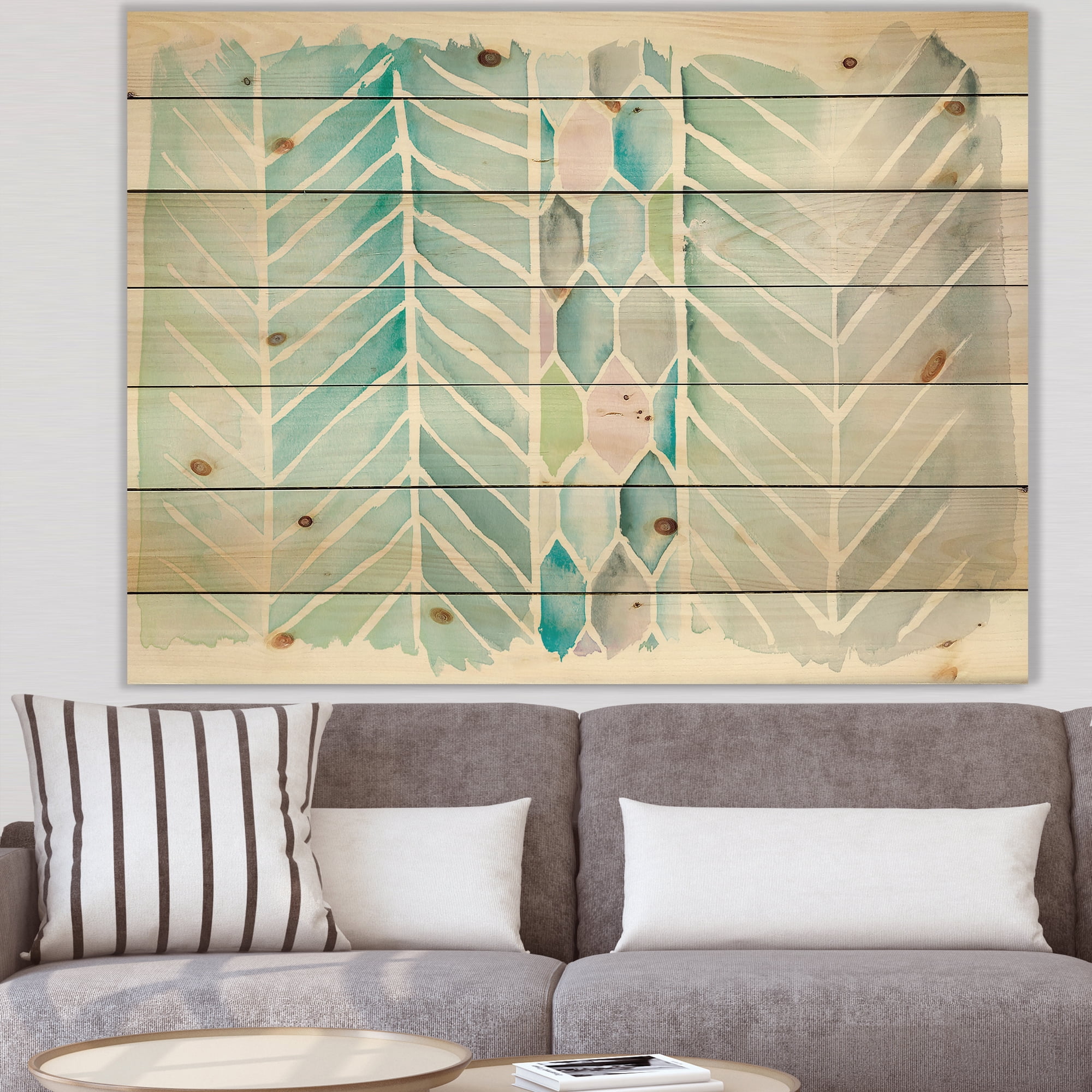 Designart 'Geometric Watercolor Swatch Element IV' Mid-Century Modern Print on Natural Pine Wood