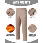 Taigaofy Men's Winter Fleece Lined Hiking Pants With Zip Pockets Waterproof Quick-Dry Travel Fishing Work Outdoor Pants Khaki M
