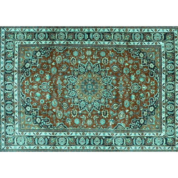 Ahgly Company Machine Washable Indoor Rectangle Persian Turquoise Blue Traditional Area Rugs, 5' x 7'