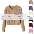 thumbnail image 3 of Vynhevius Women's Crew Neck Sweater Cable Knit Solid Pearl Button Down Cropped Fall Winter Casual Tops, 3 of 5