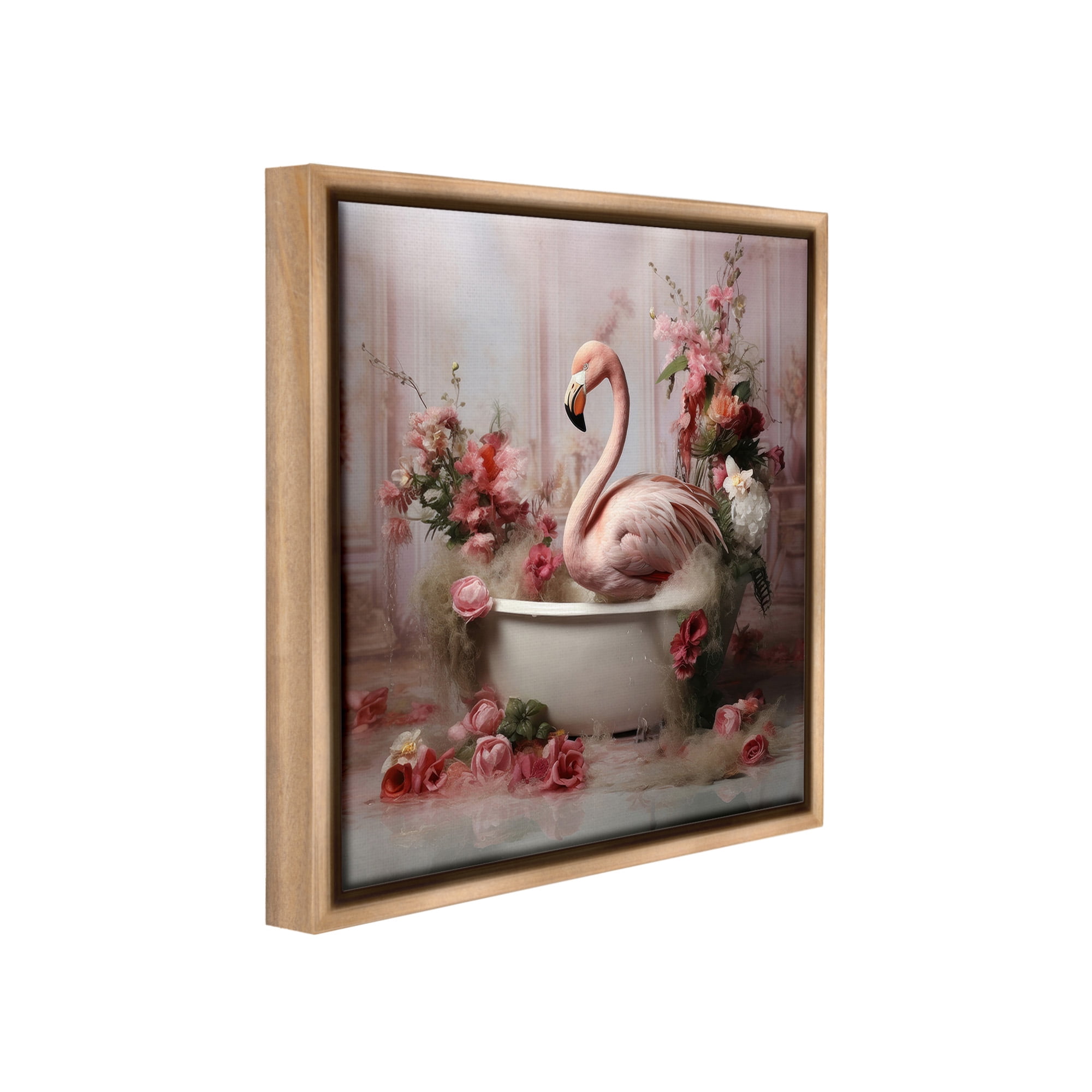 Stupell Industries Flamingo in Stately Bathroom Animals & Insects Painting Brown Floater Framed Canvas Art Print Wall Art, 18 x 18