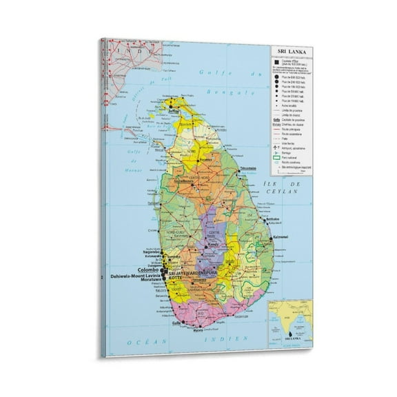 Sri-Lanka Map Posters Wall Art Picture Painting Poster Canvas Print Posters Artworks Bedroom Living Room Decor 08x12inch(20x30cm)