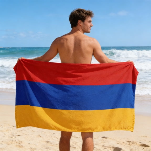 Uandlove Large Armenian Flag Beach Towel 27.6"x55", Double-Sided Microfiber Quick Dry Absorbent Travel Towel for Swimming Gym Camping