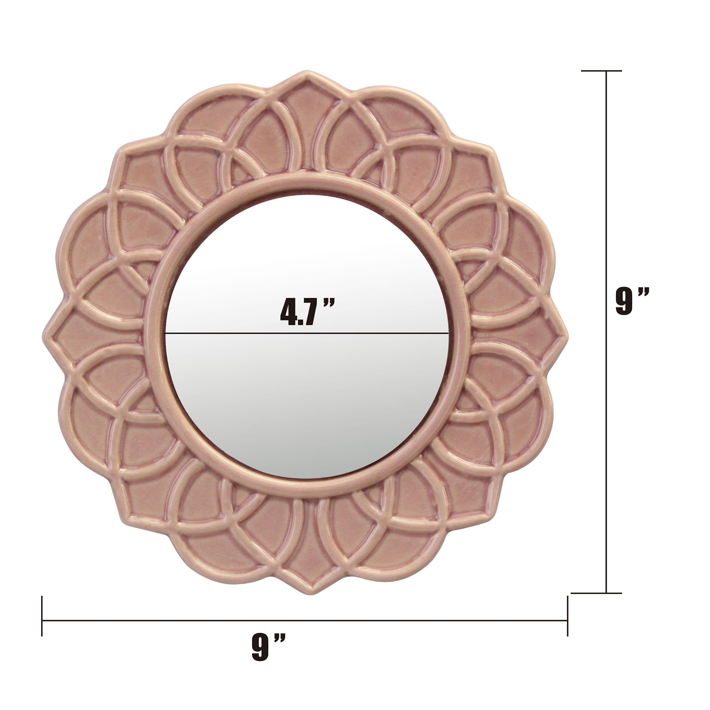 Stonebriar 9 in. Circle Ceramic Floral Wall Mounted Mirror, Pink