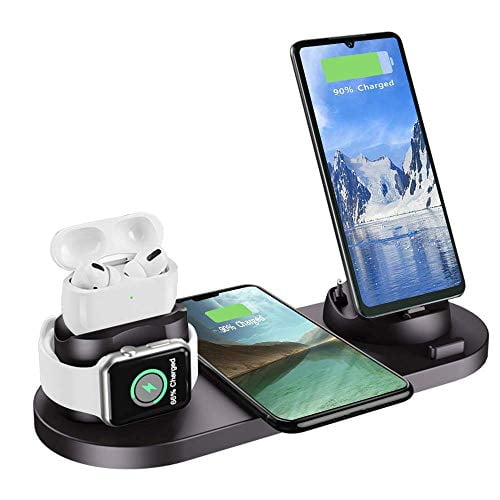 6 in 1 Charger Station Compatible with iPhone/Android/Type-C, Aqonsie Qi  Fast Wireless Charging Dock Stand for Apple Watch/AirPods Pro/AirPods /iPhone/Samsung/Huawei/HTC/LG (Black) - Walmart.com