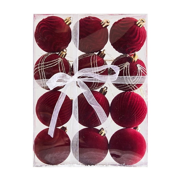 Christmas Flocked Ball Ornaments – 12-Pack Multicolor Velvet Hanging Decorations with Hooks for Tree, Window & Holiday Home Decor