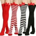 thumbnail image 3 of Milue Women Holiday Thigh High Long Socks Party 3D Bowknot Striped Stockings Hosiery, 3 of 21