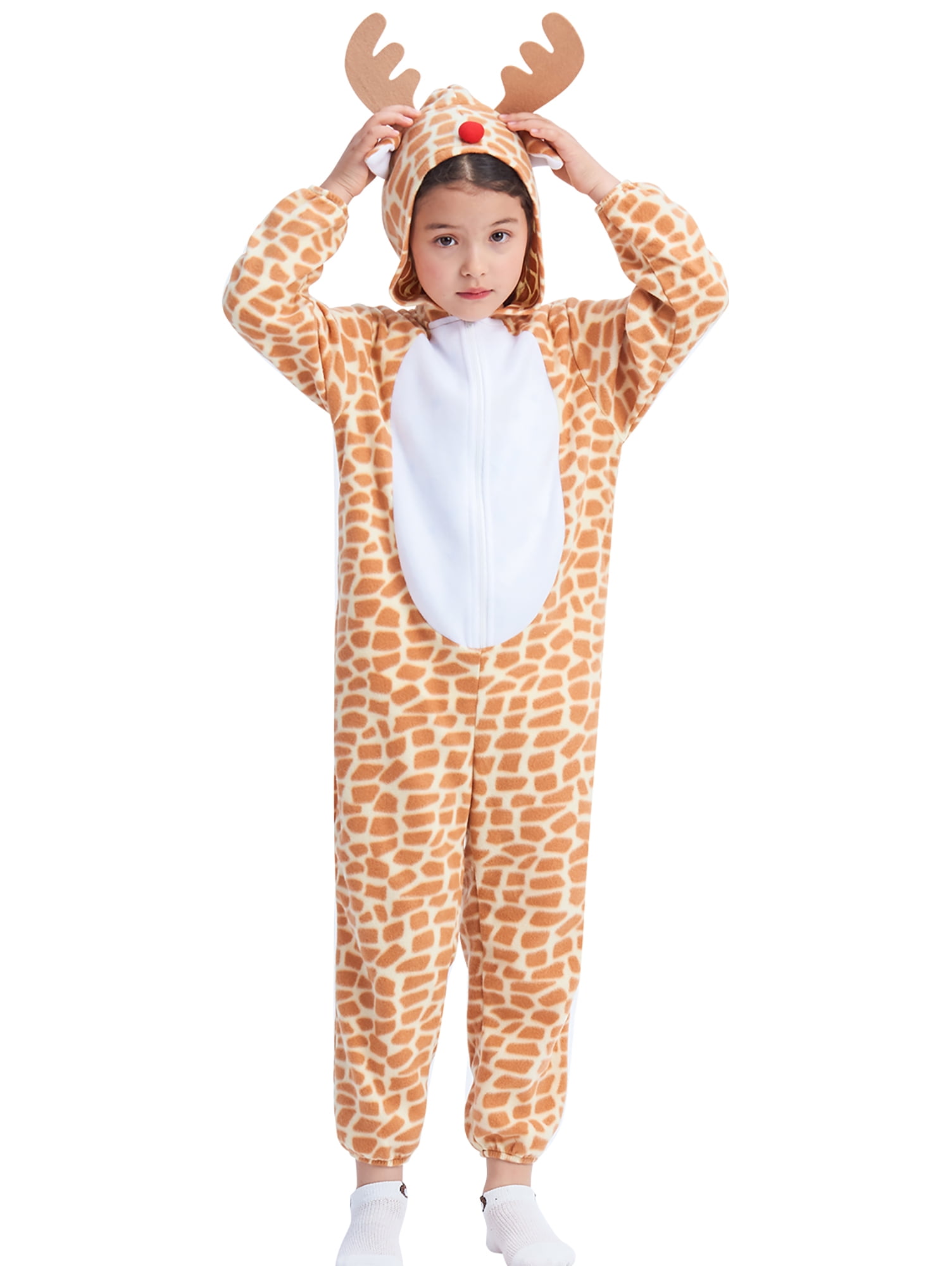 Kids Deer Pajamas Girls Boys Animal Jumpsuit Flannel Onesie Bodysuit  Christmas Elk Costume for Toddler Fancy Party Brown 