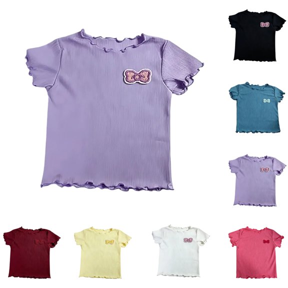 Girls Ruffle Sleeve T Shirts Summer Short Sleeve Casual Cute Crewneck Tops Tees 18-24 Months
