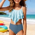thumbnail image 6 of Girls Two Pieces Swimsuit Color-Block Tiered Ruffled Bathing Suit Sky Blue Bikini Beach Sport Girls Summer Swimsuit 9-10 Years, 6 of 6