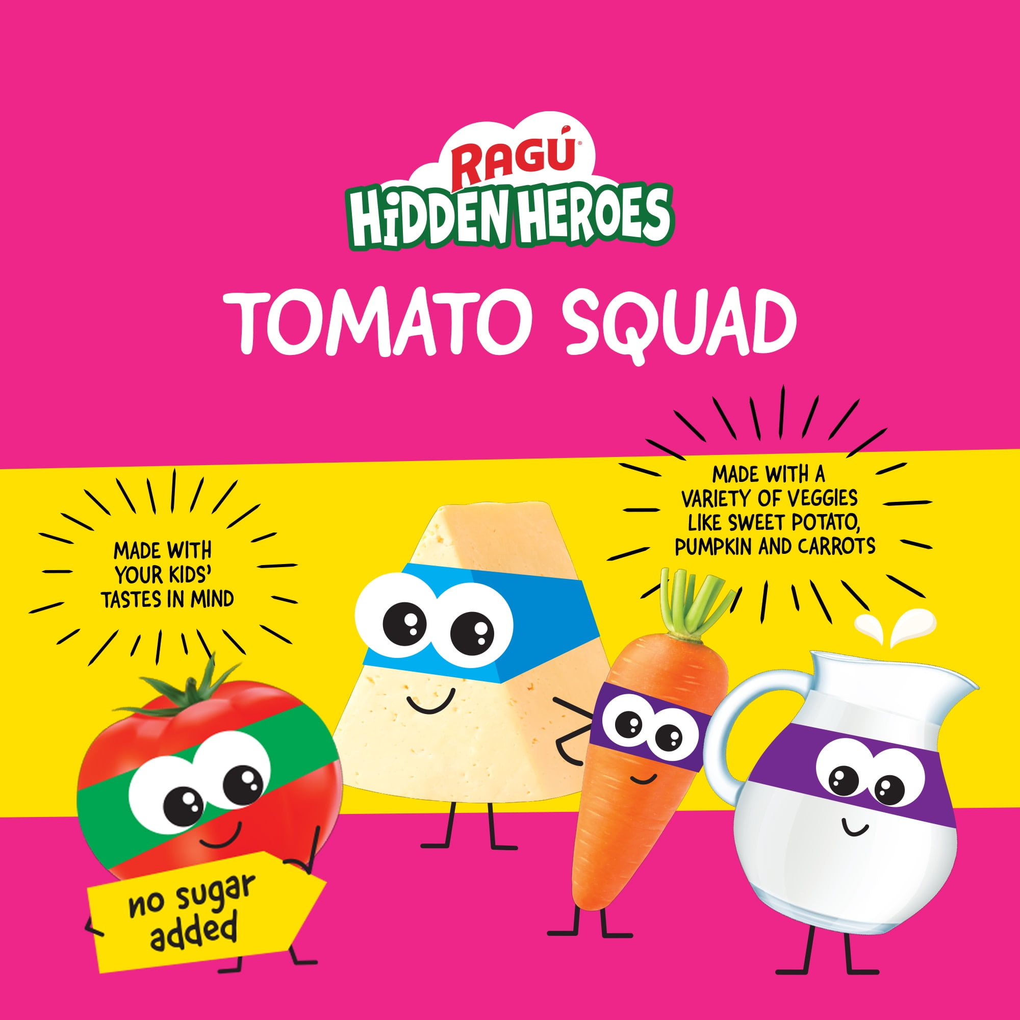 (4 pack) Ragu Hidden Heroes Pasta Sauce for Kids, Creamy Tomato Squad, 14 oz