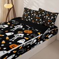 thumbnail image 3 of Castle Fairy Cute Halloween Zipper Twin Comforter Sets with Fitted Sheet and 2 Pillowcases,Ghost Pumpkin Cat Skeleton Allover Zipper Bedding Set,Orange Black,4-Piece,Black Reversible, 3 of 6