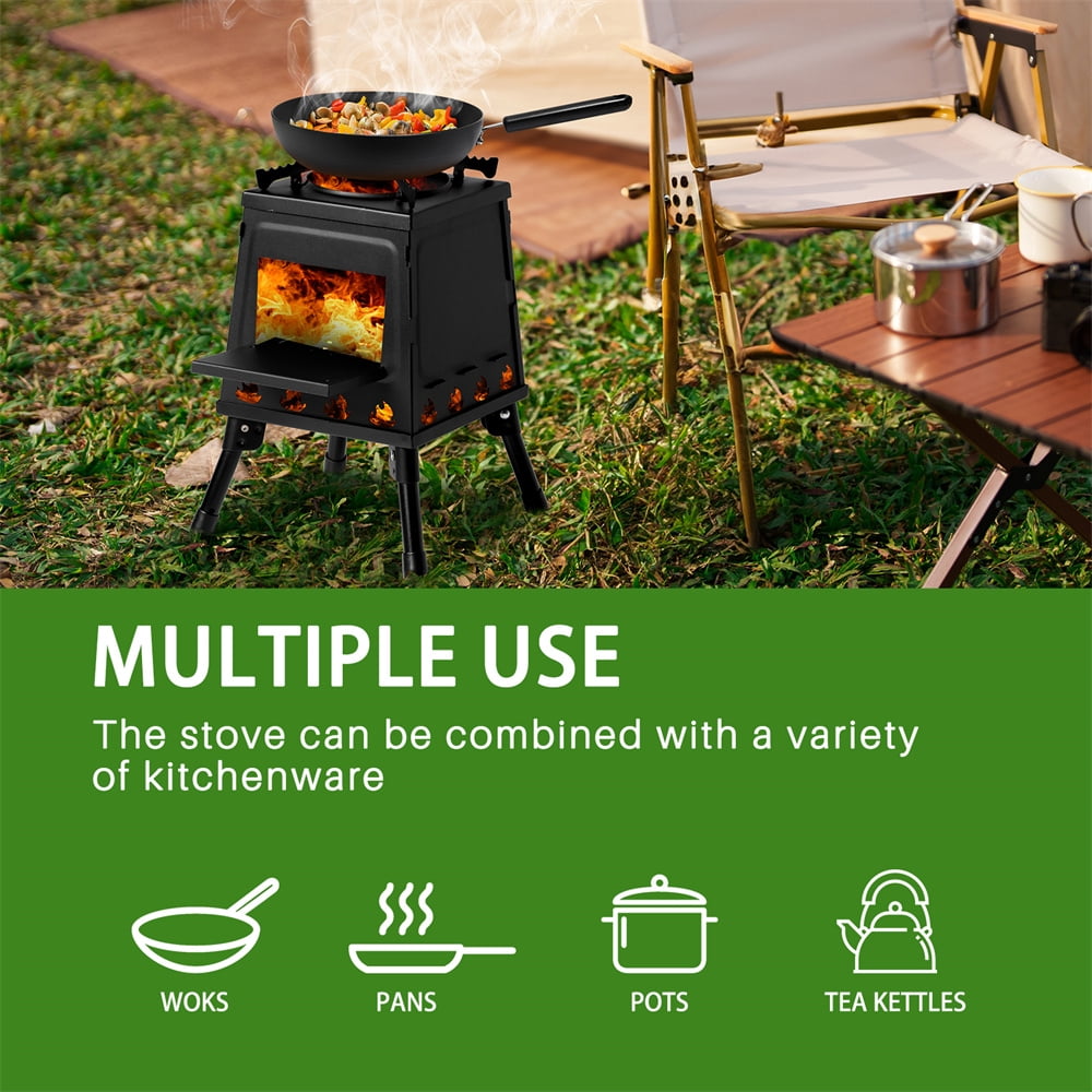Tcbosik Camping Wood Burning Stove with Carrying Bag, Portable Heat Stove for Outdoor Cooking Heating Picnic Hiking BBQ Travel, Black