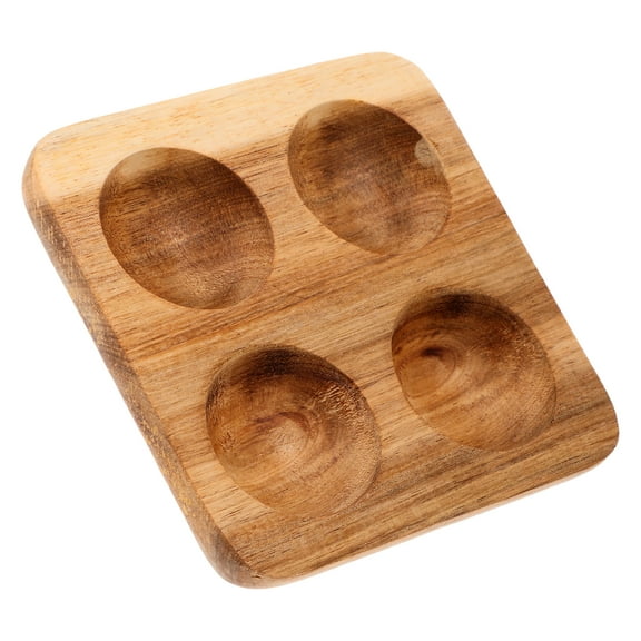 Wooden Egg Tray 4 Eggs Holder Chicken Eggs Display Tray Suqare Egg Plate For Kitchen Refrigerator Countertop Display Or Storage