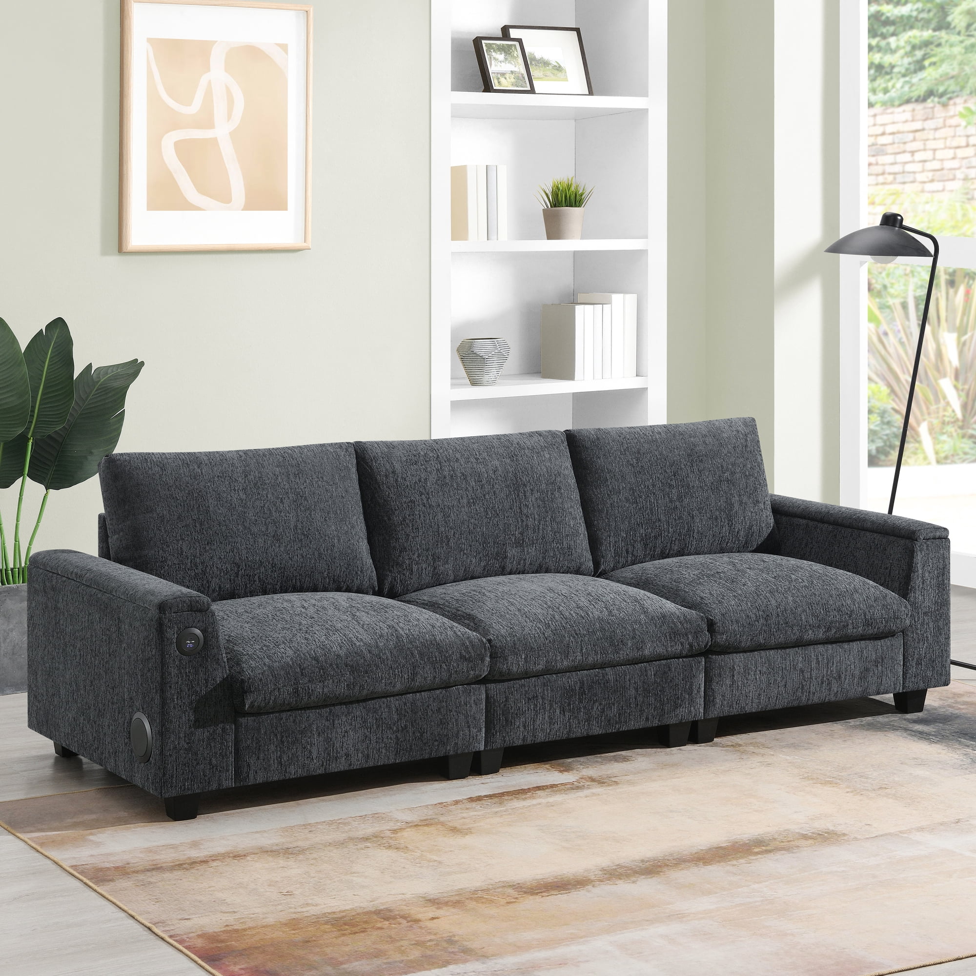 Sectional Sofa with Bluetooth Speaker,Comfy Cloud Couch Set with Drop Down Table,Cup Holders,USB Charger,Storage Armrest,Wide Seat Sofa