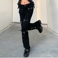thumbnail image 5 of TAIAOJING Women Cotton Linen Pants Fashion Wide Straight Leg Punk Cargo Jean Baggy Goth Streetwear With Pockets Lounge Pant Trousers, 5 of 8