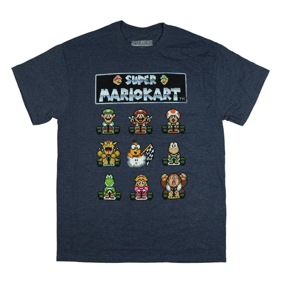 Nintendo Super Mario Kart T-Shirt Men's Pixelated Character Grid Adult Tee