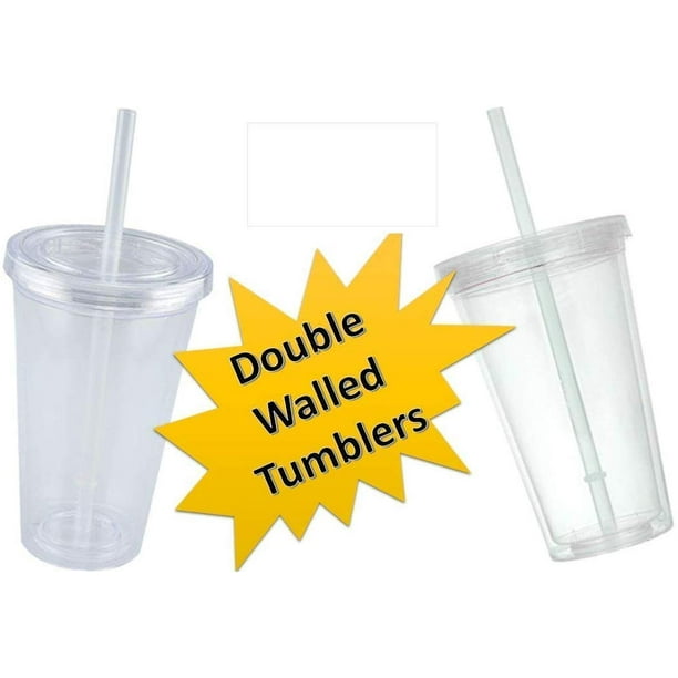 Plastic Cups - Tumbler (2 Pc) 16-oz Double-Wall Clear Plastic 