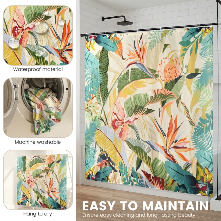 Tropical Leaf Shower Curtain with Palm and Monstera Print photo 5