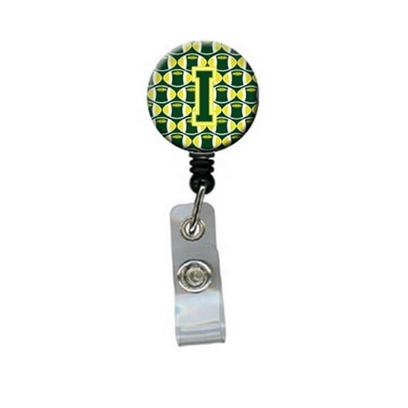 Carolines Treasures CJ1075-IBR Letter I Football Green & Yellow Retractable Badge Reel