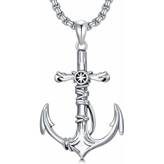 SISGEM Anchor Necklace 925 Sterling Silver Anchor Pendant for Men, w/Stainless Steel Chain 22" 2"