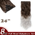 thumbnail image 2 of Extensions de Cheveux à Clip Intégral 17” Bouclées 8 Pcs Synthétiques 8 Pcs 18 Clips Postiche Longue Ondulation Design Tendance pour Femmes Dames Filles Blond Cendré Mélange Blond Délavé-140g, 2 of 4
