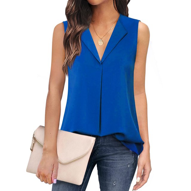 Chaleco con cuello en V para mujer, camiseta sin mangas, camisa informal de poliéster de verano, lavable a máquina