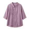 thumbnail image 4 of Mgmyaa Women's Flax Linen Button Shirt Collared 3/4 Sleeve Solid Color Regular Fit Loose for Spring Summer Office and Beach, 4 of 9