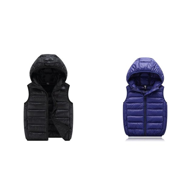 (2-Pack) Rinsvye Kids Lightweight Hooded Vest 2025 New Winter Warm Quilted Sleeveless Jacket For School Layering Easy To Comfortable Everyday Wear