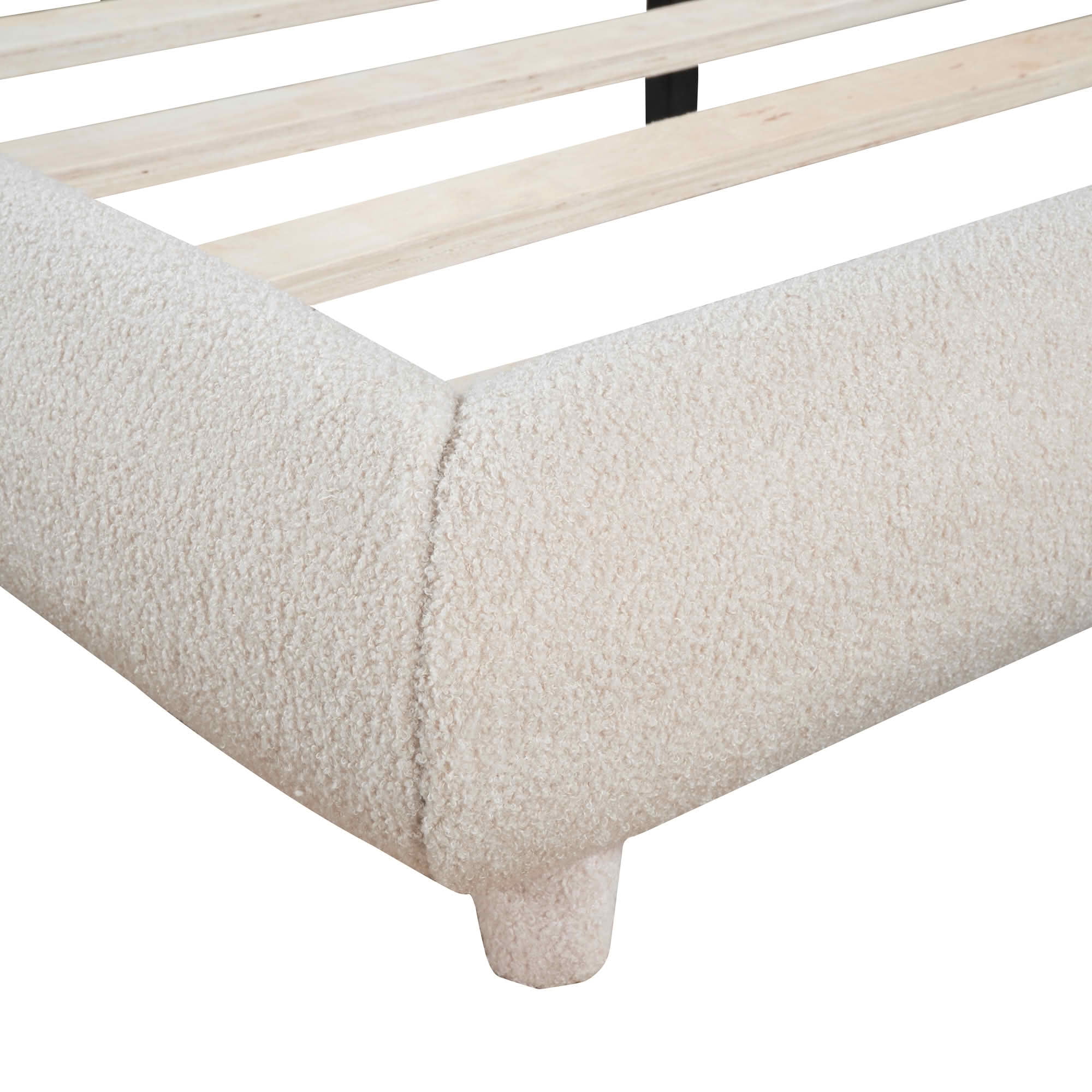 MAYEERTY Teddy Fleece Upholstered Platform Bed with Curved Design, Sturdy MDF Frame & Easy Assembly