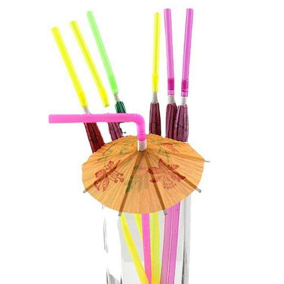 PVCS 100 Pcs Mélange Hawaïen Fête Cocktail Parapluie Parasol Pailles à Boire Liquidation