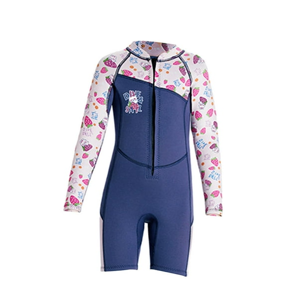 Traje de neopreno para niños, traje térmico de manga larga, trajes de baño de buceo cálidos para Azul L