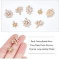 thumbnail image 4 of 16 piezas de 4 estilos de dijes de circonita cúbica con forma de copo de nieve, hojas y flores, chapados en oro claro, pavé de latón con diamantes de imitación micropavé, 4 of 5