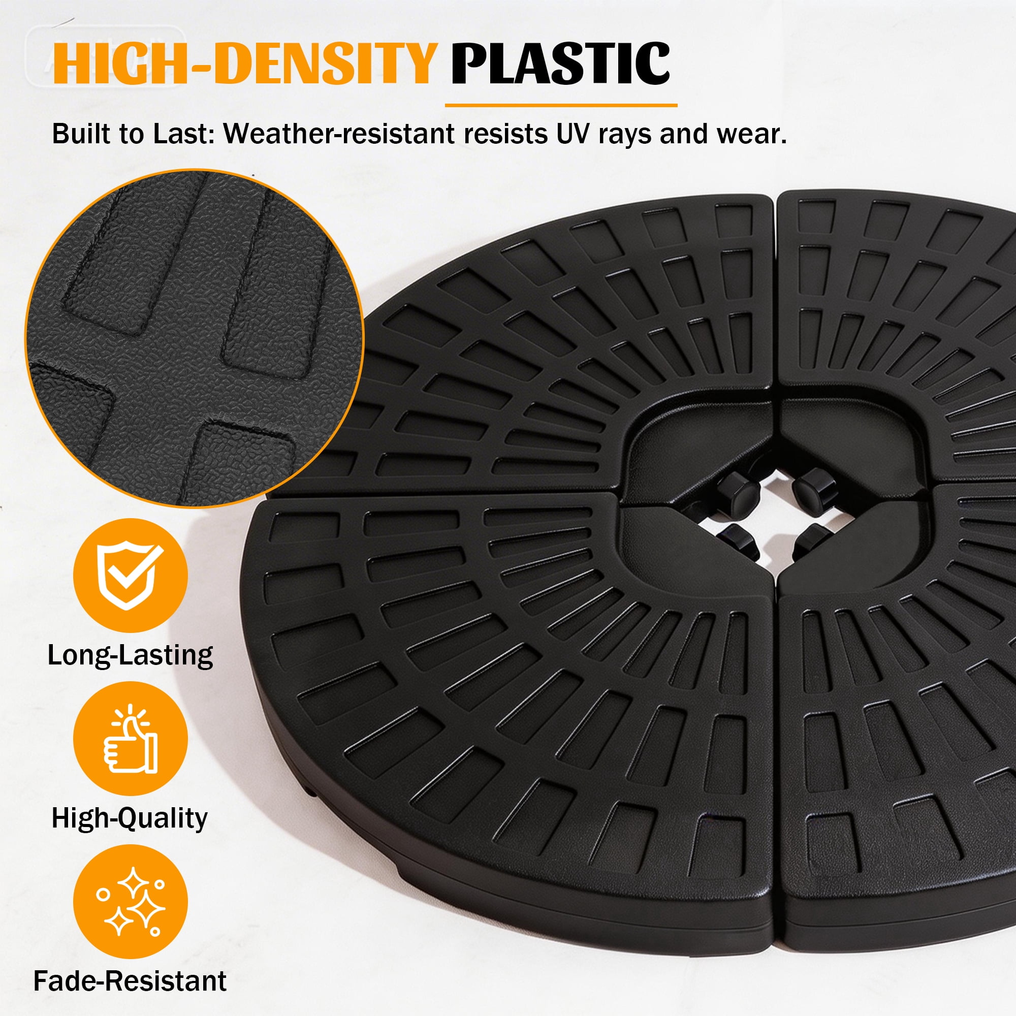 RocVanc 220 lbs Heavy Duty Patio Umbrella Base, 4-Plate Refillable Offset Umbrella Stand for Water or Sand, Weather-Resistant HDPE Cantilever Umbrella Weights, Black Fan-Shaped