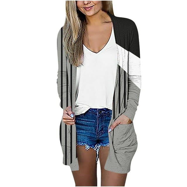 CEHVOM Veste Cardigan à Imprimé Floral pour Femmes, à Manches Longues et à Col Rond, Liquidation