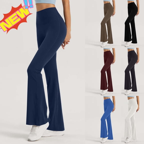 Taqqpue Flare Leggings for Women, High Waisted Yoga Pants with Pockets for Women Casual Solid Color Long Trousers Pants for Women