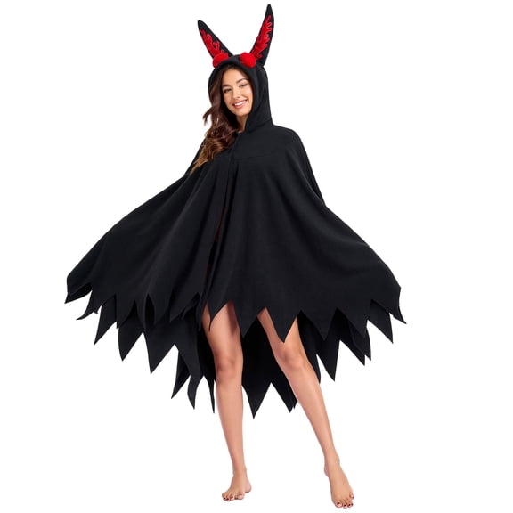 Unisex Halloween Mothman Costume Costume Cape for Adult – Black Hooded Poncho Mothman Wing Hem, Cosplay Party Cloak Vampire