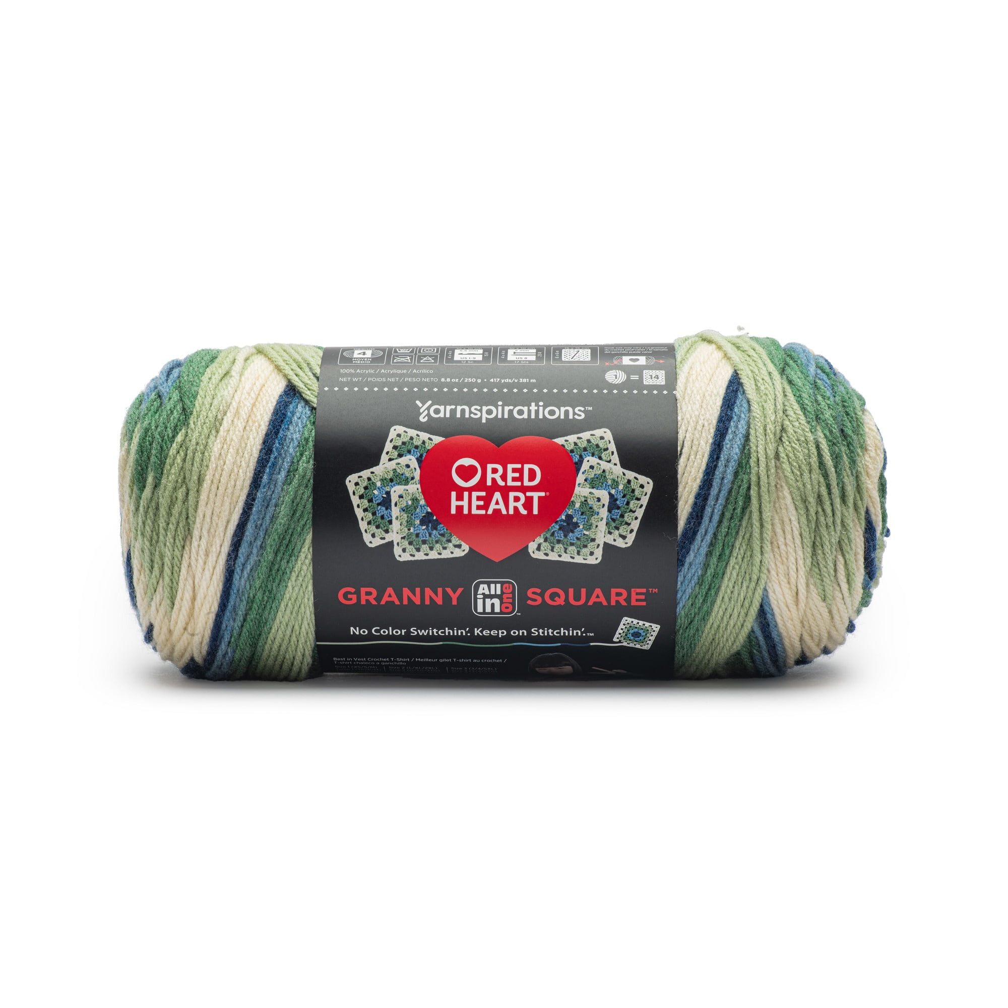 (2 pack) Red Heart Granny Square Yarn, Aran - Lilypad, #4 Medium, Acrylic, 8.8oz/250g, 417 Yards