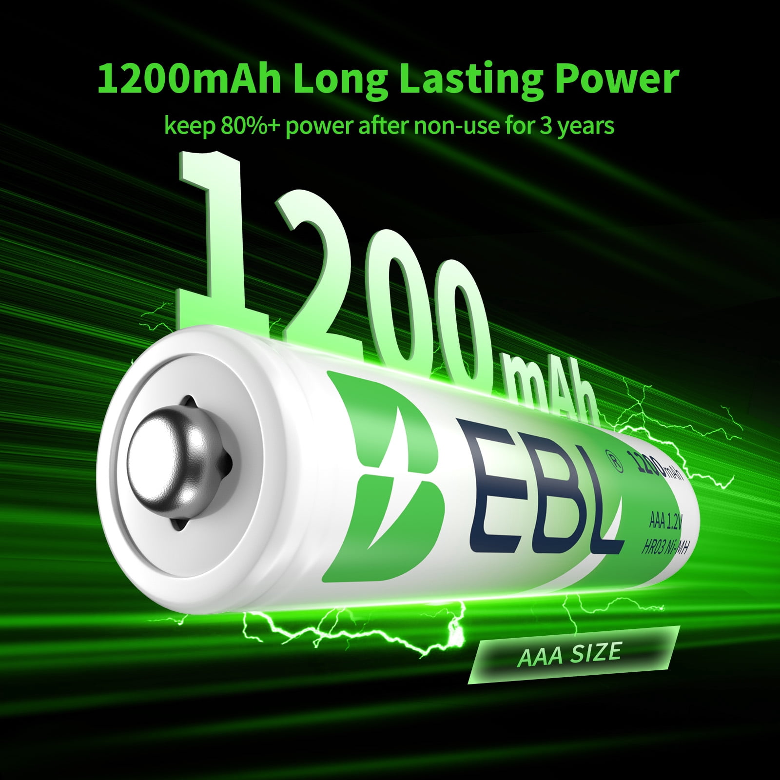 EBL 1200mAh AAA Rechargeable Batteries 1.2V Ni-MH High-Capacity Batteries 8 Pack