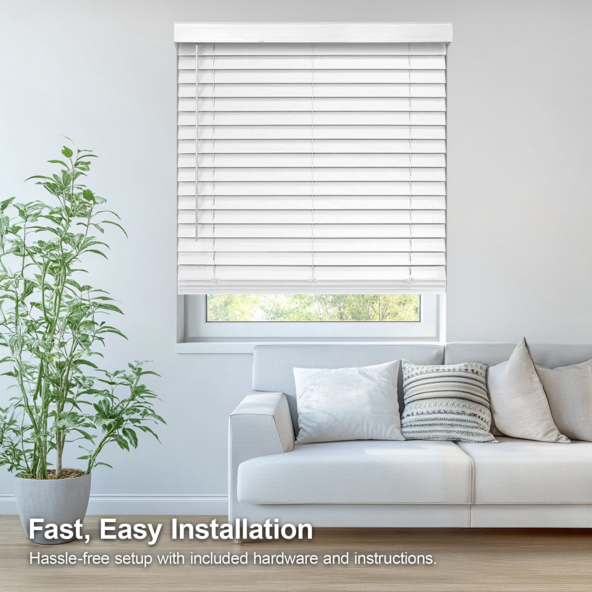 Chicology White Cordless 2” Inch Faux Wood Blinds for Windows with Valance |15.25"W X 72"H| Room Darkening | Light Filtering | Easy Install | Moisture Resistant