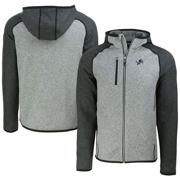 Men's Cutter & Buck Heather Gray/Heather Charcoal Detroit Lions Americana Mainsail Full-Zip Hooded Jacket