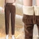 thumbnail image 5 of Pantalones harén de pana gruesa para mujer, pantalones con forro polar para otoño e invierno, pantalones casuales recortados populares para mujer, pantalones de rábano, 5 of 5