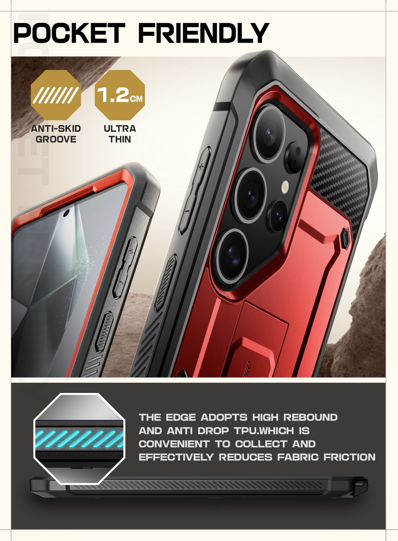 SUPCASE for Samsung Galaxy S25 Ultra Case with Stand, [Unicorn Beetle Pro] [2 Front Frames] [Built-in Screen Protector & Belt-Clip] Military-Grade Protection Phone Case for Galaxy S25 Ultra, Ruddy