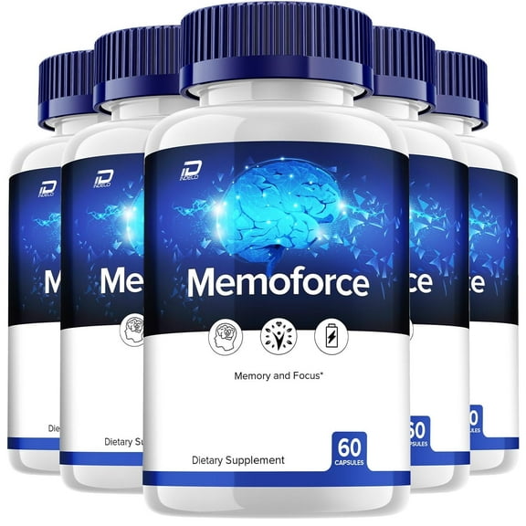 MemoForce Brain Capsules - Memo Force Pills All-Natural Supplements, Memory and Focus Support, 5 Pack, 300 Capsules