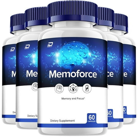MemoForce Brain Capsules - Memo Force Pills All-Natural Supplements, Memory and Focus Support, 5 Pack, 300 Capsules