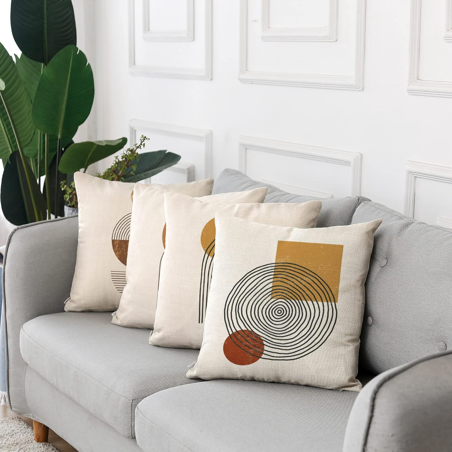 Throw Pillow Covers Home Decor Set of 4 Pillow Cases Decorative 18 x 18 Inches Outdoor Cushion Couch Sofa Pillowcases Contemporary Geometric Vintage Circle