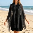 thumbnail image 2 of 1 Piece Hollow Lace Shawl for Women, Tassel-Trimmed Sun Protection Cover-Up with Open Front Design for Beach & Vacation Black, 2 of 5